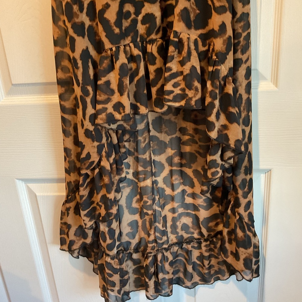 Love Haight Ruffle Leopard Print Brown Maxi Slip Dress High Low Summer sz L - Picture 5 of 8
